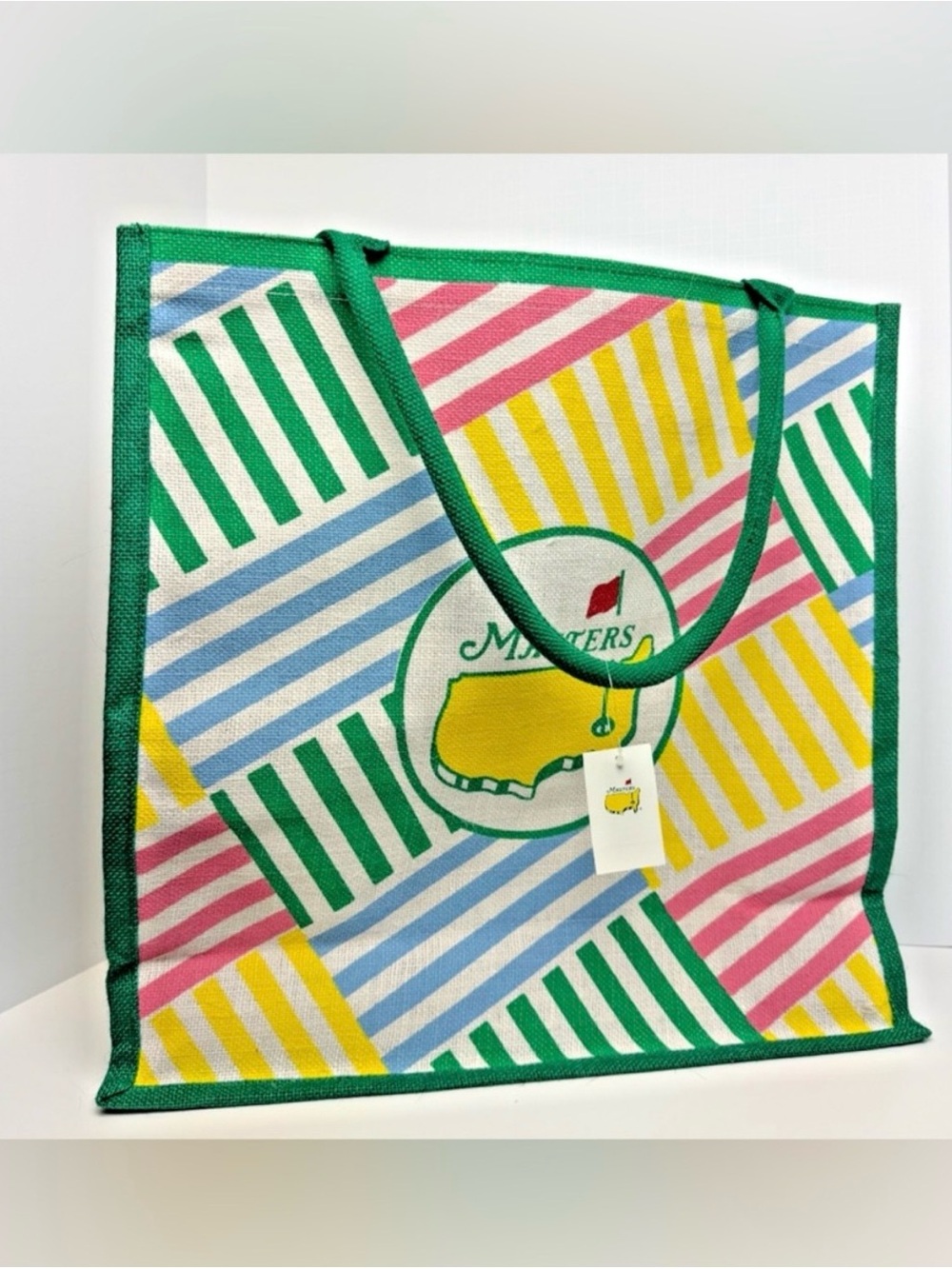 2026 Masters Multi-Color Striped Jute Tote with Green Trim NWT